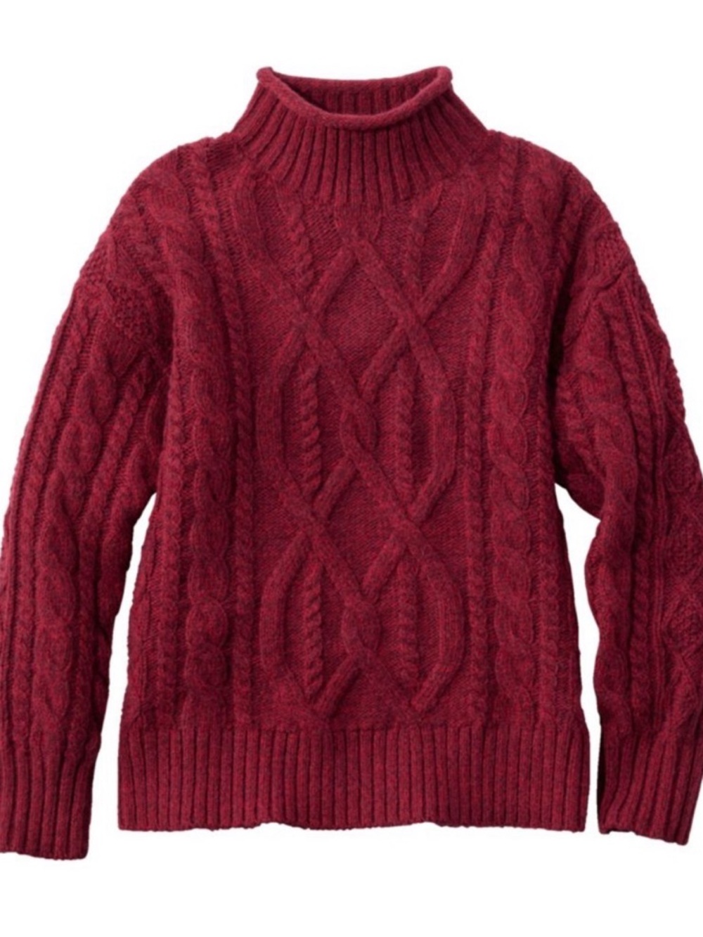 NWT/ LL bean Women's Cable Knit Turtleneck Sweater - Red Petite small
